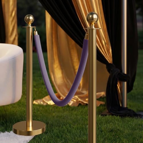 Image of 2PCS Lavender Velvet Stanchion Ropes 5 Ft Crowd Control Ropes Barrier with Gold Hooks for Party Supplies,Photobooth Accessories, Prom,Birthday,Business,Wedding, Museums(Light Purple)