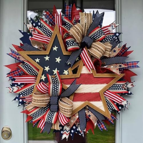 4th of July Patriotic Wreath 15.7 Inch, American...