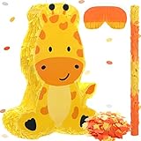 Sratte Piñata Bundle with a Blindfold and Bat (16 x 12 x 3 Inches), Cute Animal Piñata for Birthday Party Toys Decoration for Animal Theme Birthday Party Game Supplies Photo Prop(Giraffe)