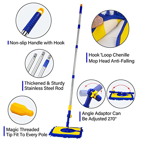 Ittar Car Wash Brush, 2 Pads Chenille Microfiber Car Wash Mop Kit With 61" Long Handle, Truck Wash Brush Cleaning Tool With Flexible Rotation Head, Car Wash Wand For Rv, Suv, Tile Floor(Blue) #TOP7
