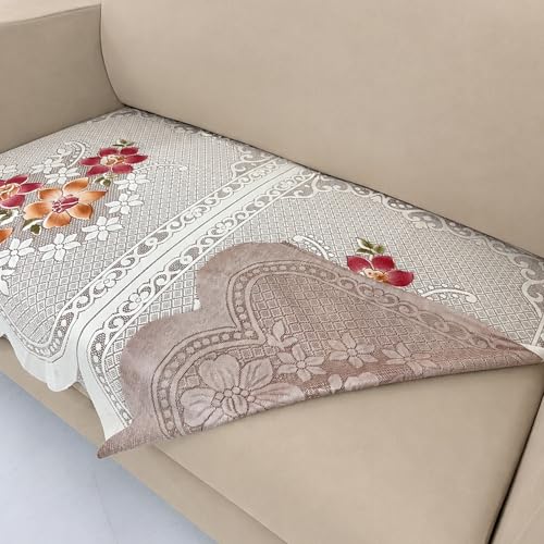 Image of Homerz Premium 'Surya Series' Sofa Cover | Stylish Sofa Protector | Net Fabric | Anti-Stain & Washable Slip Cover Exact Size Antislip (Exclusive Rust, 2 Seater, Only Seat Cover)