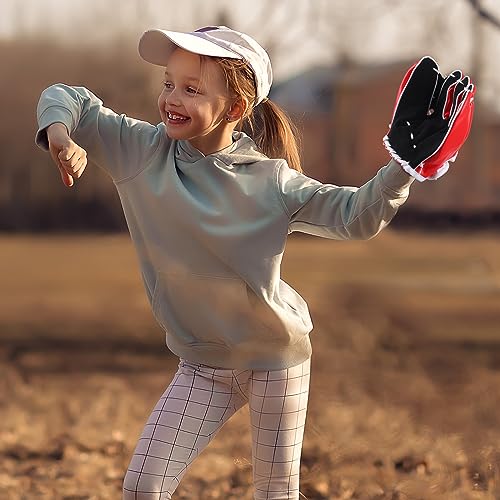 Aodaer 4 Pack T Ball Sets Teenager Easy Catch Ball & Glove Set 4 Youth Teeball Gloves 8 Balls Synthetic Leather Glove and Baseball for Yard Lawn Game, Catch Game, Baseball Play, Black and Red