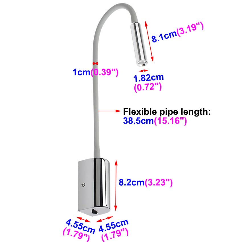 BRILLRAYDO Pack of 2 LED 3W Spotlight Flexible Pipe Picture Light Fixture Kit Lamp Rocker Switch Surface Mounted Indoor Lighting Chrome Warm White