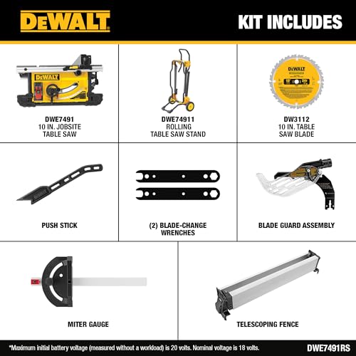 DEWALT Table Saw 10 Inch with Foldable Rolling Table Saw Sta