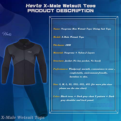 image for Hevto Wetsuits Tops X Men 3mm Neoprene Jacket Long Sleeve Surfing Swim