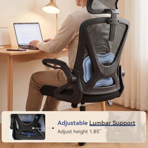 Image of Mesh Office Chair with Adjustable Lumbar Support & Headrest, Ergonomic Office Desk Chair with High Back, Swivel Rolling Computer Chair for Home Office, Black, Set of 2
