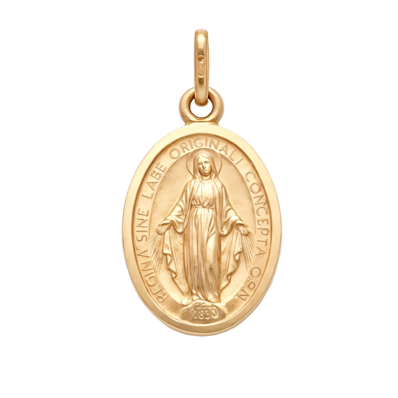 Alexander Castle Pendentif Médaille Miraculeuse Catholique pour Enfant en Or Massif 9 Carats - 14mm x 11mm - PENDENTIF SEUL avec Coffret Cadeau Bijoux