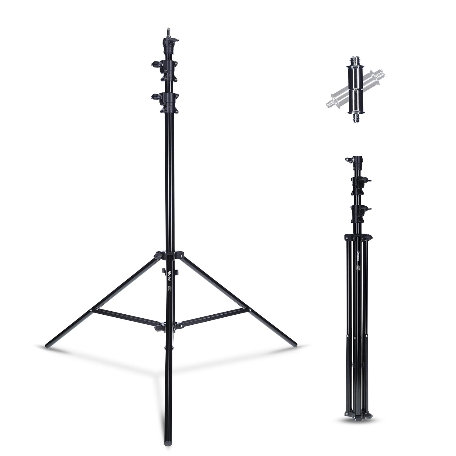 Rollei Pro Flash Stand 285 cm - Treppiedi per lampada professionale 285 cm – Treppiedi per lampada in alluminio robusto per flash da studio, Altezza regolabile tra 125 e 285 cm - Nero
