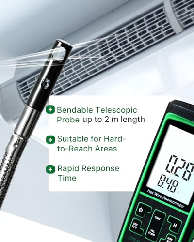 Hot Wire Anemometer AM-286 – HVAC Airflow Meter for Duct and Vent Testing, CFM/CMM Air Volume Calculation, Wind Speed & Temperature Measurement, Telescopic Probe, USB PC Software - Thumbnail 5