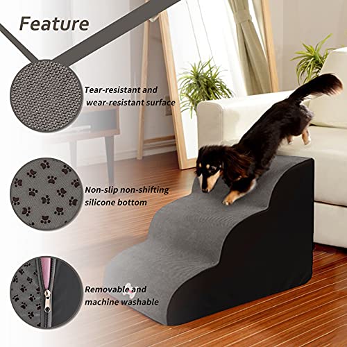 HXX Dog Stairs for Sofa Bed, 3-Steps Pet Stairs, High Density Foam, Easy Climb Dog Ramp Steps, Non-Slip Ladder for Cat Small Dog Puppy Grey L, L 3 Stairs, 40x60x40cm - Image 6