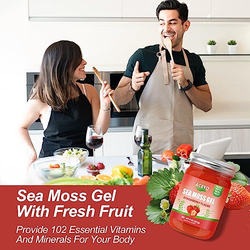 (8 OZ) Natural Sea Moss Gel Raw Strawberry Flavor Irish Seamoss Gel Vegan Women Men 102 Vitamins and Minerals Wild Harvested Non-GMO Immune Defense Booster Lung Thyroid Digestive Support - Thumbnail 6