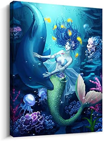 DZRWUBHS Canvas Wall Art for bathroom Wall Decor for living room Modern Family bedroom canvas art kitchen Mermaid Pictures Artwork Wall paintings Ready to hang Home Decorations 12" x 16" inch