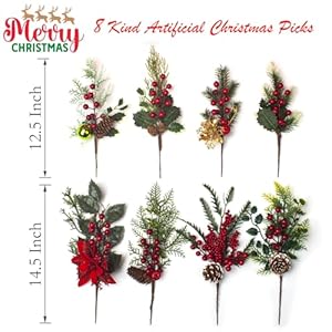 8pack artificial christmas picks assorted red berry picks stems faux pine picks spray with pinecones apples holly leaves for stunning holiday decor wreath creations  urban country home decor