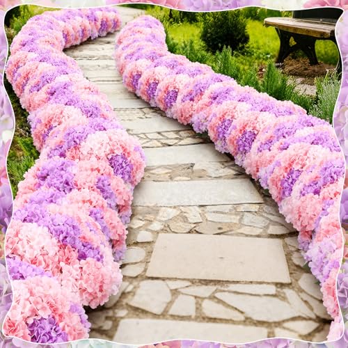 Image of Suncalla Pink and Purple 6 Bundles Hydrangea Artificial Flowers Bulk 30 Heads 20'' Faux Fake Hydrangea for Spring Graves Easter Decor Porch Indoor Outdoor Home Garden Wedding Table Centerpieces