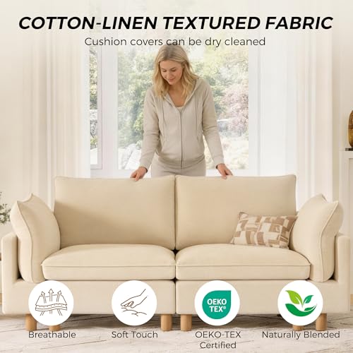 Image of CHITA 127 inch Super Large Sectional Couches for Living Room, Modular Cloud Couch Sectional Sofa, Premium Fabric Couches, Down Filled, High Density Foam, Chenille in Beige, 4 Seat L Shaped