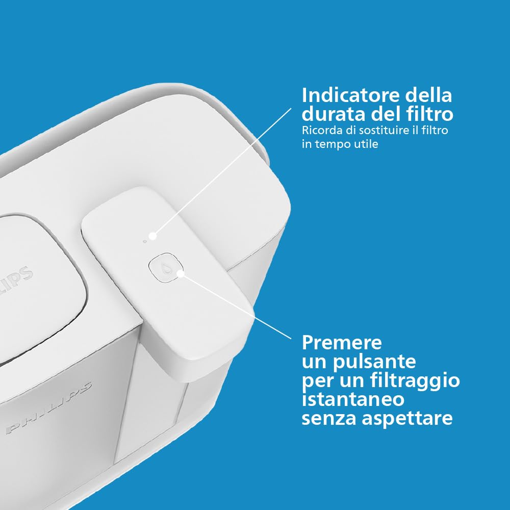 Caraffa filtrante Philips Water Instant (3 L) – Acqua pulita e dal buon gusto in pochi secondi – 3× filtro Taste+, riduce cloro e piombo, preserva i minerali