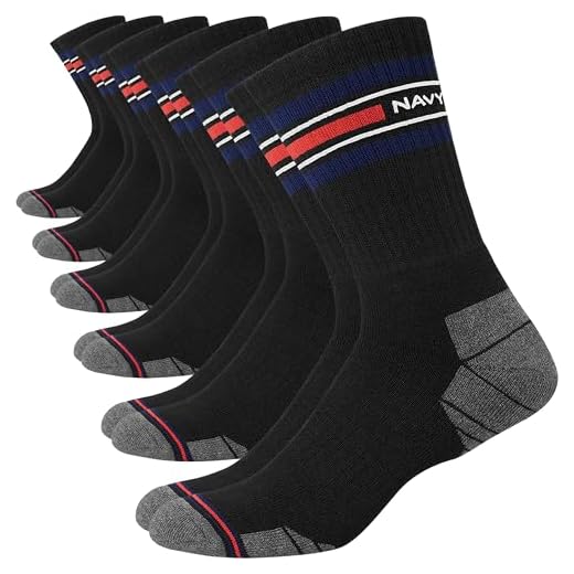 NAVYSPORT Chaussettes de Sport Homme (Lot de 6 Paires) Chaussettes Classiques Hautes en Coussin Épais Coton Homme Femme Unisex Crew Taille: 38-42, (Noir)