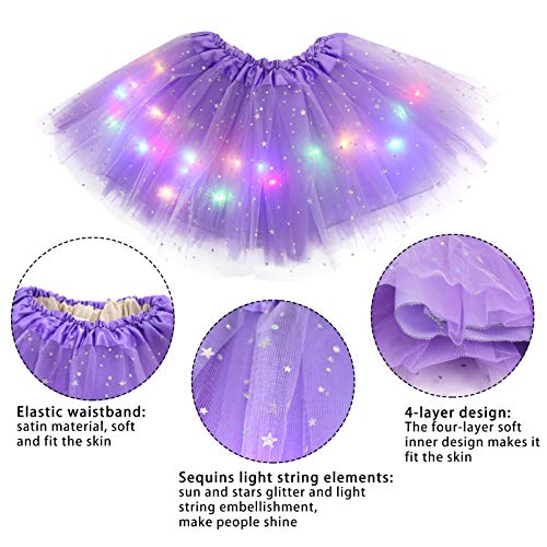 Wastreake Girl Tutu Skirts, Magic Light Princess Led Dancing Tulle Skirts With Hair Bow Purple, Small #TOP1