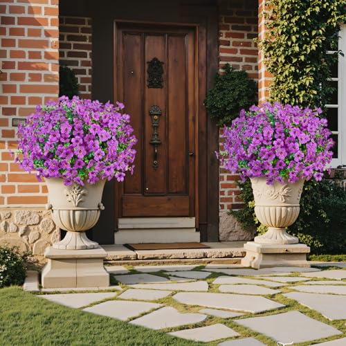Ouddy Decor 12 Bundles Artificial Flowers for Outdoors Fake Silk Flowers UV Resistant Faux Plastic Plants for Spring Summer Garden Porch Window Box Table Vase Home Indoor Outdoor Decoration, Purple by Ouddy Decor - Image 4