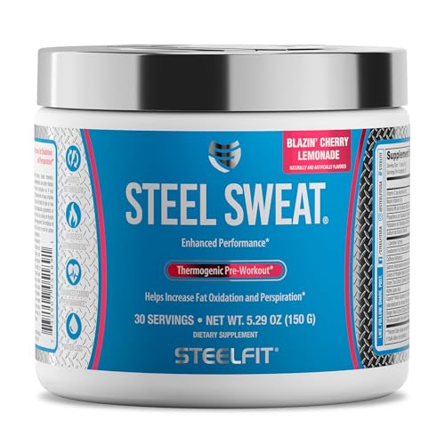 SteelFit Steel Sweat Fat-Burning Pre Workout | Boost Metabolism, Increase Energy, Burn Fat & Calories | Cherry Lemonade, 30 Servings