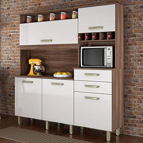 Armário de Cozinha 5 Portas 2 Gavetas Smart Nesher Móveis Branco/Madeirado