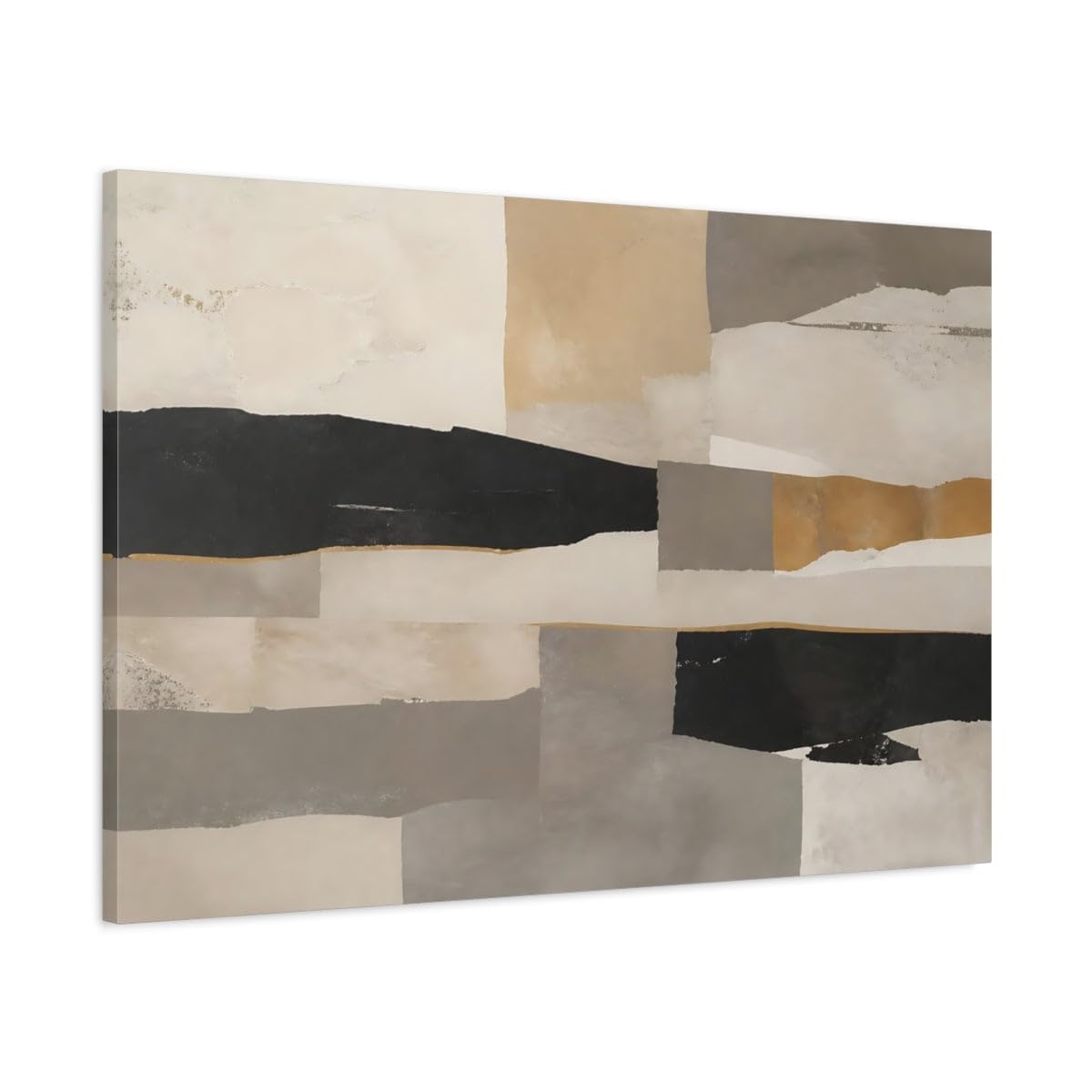 Neutral Torn Paper Layers Canvas Print – Living Room, Above Fireplace 36×24 inch (90×60 cm) - Horizontal / 1.25 inch (3 cm)