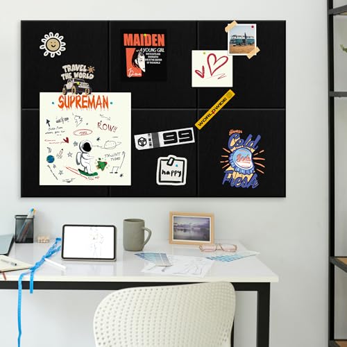 AKTOP Black Cork Bulletin Board 24"x36", 6 Pack Removable Felt Cork Board Tiles for Wall, Large 2 x 3 Bulletin Board Notice Pin Board for Office, School & Home, 24 Safe Adhesive Tabs, 20 Pushpins — view 3