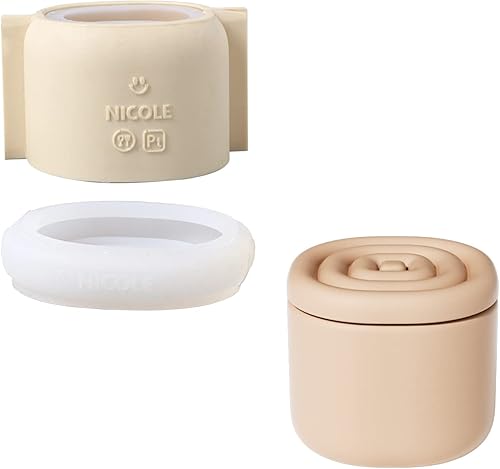 Miniatura 7 de BOOWAN NICOLE Molde de silicona para tarro cilíndrico, molde de cemento para recipientes de vela con tapa para bricolaje (SH0977-1+SH0977-2)