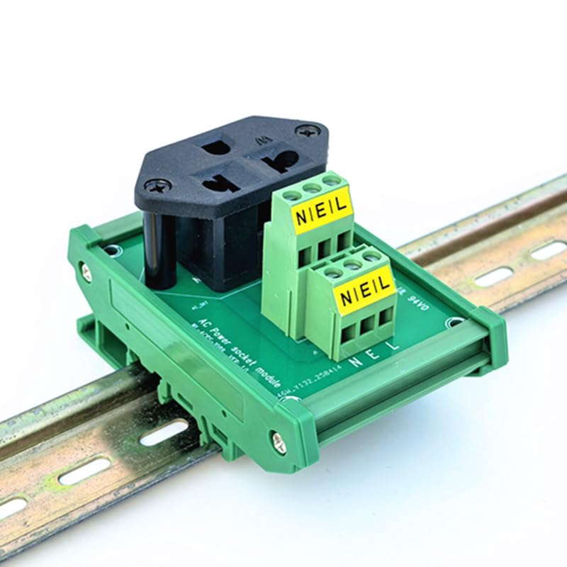 Din Rail Mounted Single Three Prong Grounded AC Outlet Power Module, AC Receptacle, Convenience Outlet.