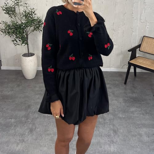 Women Christmas Cardigan Sweater Y2K Long Sleeve Button Down Open Front Crop Knit Sweater Coat 2024 Warm Outerwear3