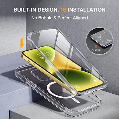 Image of Miracase Glass Series Designed for iPhone 14 Plus Case 6.7 inch, 2023 Upgrade Full-Body Magnetic Clear Case with Built-in 9H Tempered Glass Screen Protector,Compatible with MagSafe,Clear