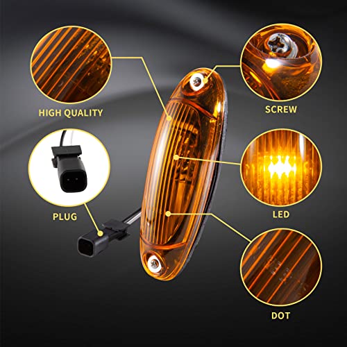 Everesthd 5Pcs Led Front Marker Light Cab Roof Lamps Assemblies With Wire And Male Plug Fit For Freightliner Cascadia 2008-2017 Amber Lens Semi-Truck #TOP1