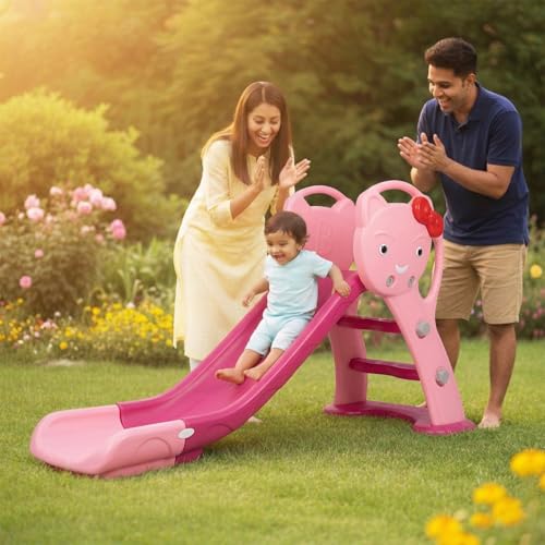Image of Toyzone Happy Cat Slide for Kids | Baby Play Slide | Indoor & Outdoor Kids Slider | Easy Assembly | Safe Rounded Design | BIS Certified | Made in India | Kids Slide for 2-8 Years, Upto 70 kgs