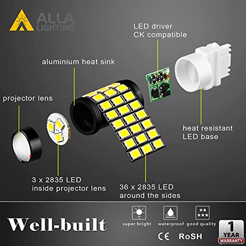 Alla Lighting Newly Upgraded T20 7440 7443 Led Back-Up Reverse, Signal, Brake Light, Or Drl Bulbs, 6000K Xenon White, Super Bright 2835-Smd 360° For Cars, Trucks #TOP2