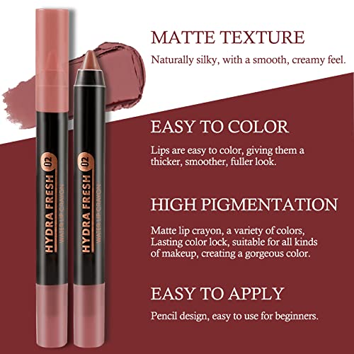 Boobeen Matte Lip Crayon Lipstik Pencil Velvety Creamy Matte Lip Liner Full Coverage High Pigment Waterproof Long Lasting Lipstick For Women, Matte Lip Color With Smooth Finish #TOP3