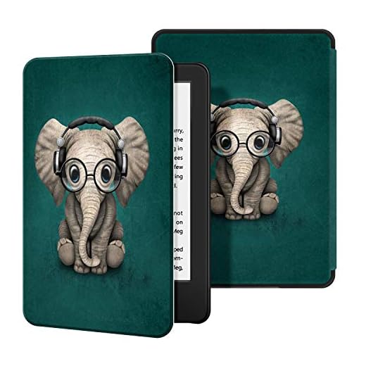 OLAIKE Smalt fodral för alla nya Kindle (10:e generationen, 2019-släpp) – PU-läderfodral med automatisk väckning/viloläge – passar alla alla nya Kindle 2019 (Passar inte Kindle Paperwhite eller Kindle Oasis), elefanten