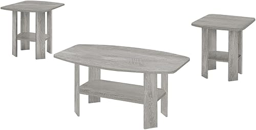 Monarch Specialties Mesa 7870P, juego de 3 piezas, café, extremo, lateral, acento, sala de estar, laminado, gris, juego de transición industrial,