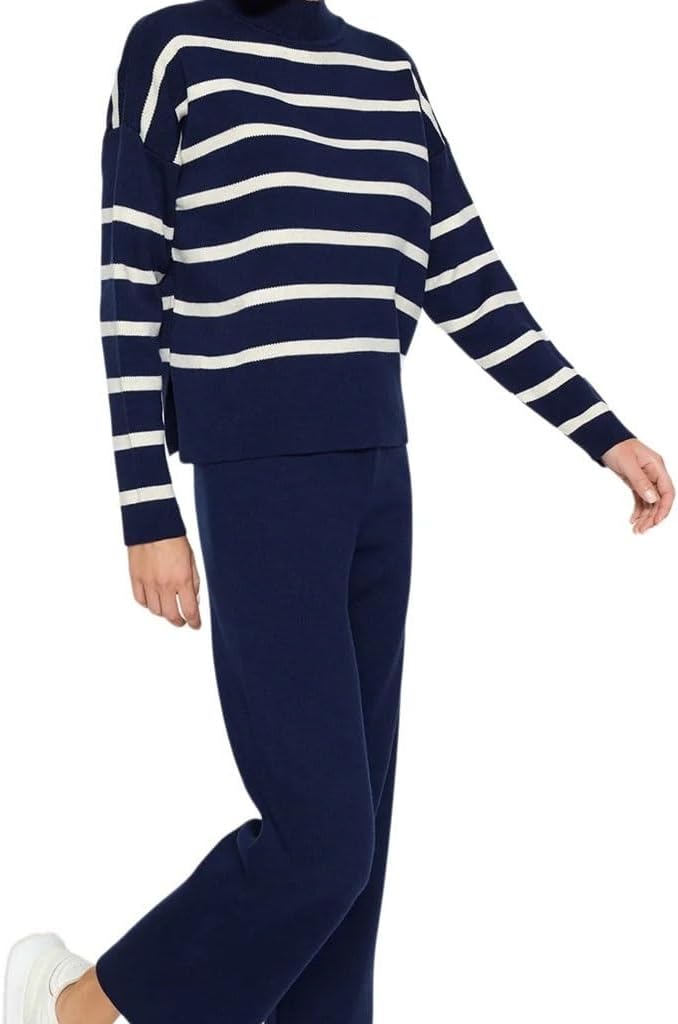 Women's Regular Casual/Casual Striped Long Sleeve Comfortable Home Convenience Underwear Set(Medium)