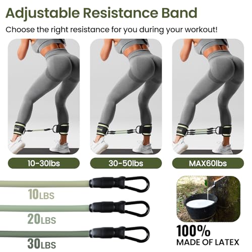 Image of VITEVER Ankle Resistance Bands with Cuffs for Women, Leg Glute and Booty Workout Equipment for Home Gym, Pilates Equipment, Ankle Weights with Green Resistance Bands for Kickbacks Hip Fitness Training