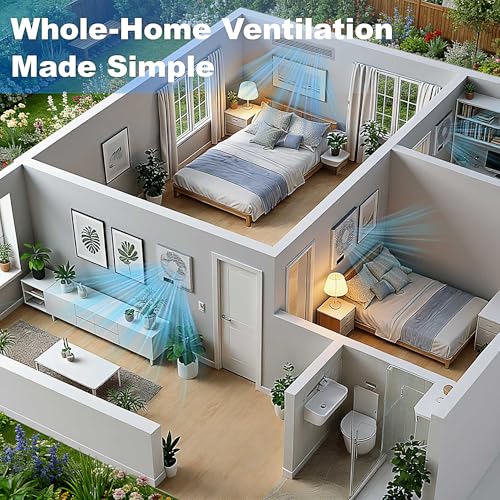 Image of 8 inch Room to Room Air Transfer Fan with Remote, 320CFM Through Wall Fan | 8 inch Room to Room Fan with Temperature Control, Reversible Airflow Design, 10 Speeds, Quiet Balance Exhaust Vent for Closet