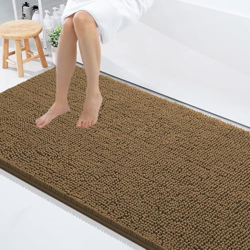 Image of LUXE HOME INTERNATIONAL Shaggy Chenille Bath Mat Extra Soft Super Absorbent Anti Skid Slip Popcorn Door Mats for Home Entrance, Bathroom, Bedroom, Kitchen, Floor Mat (60x120 cm Chocolate) Pack of 1