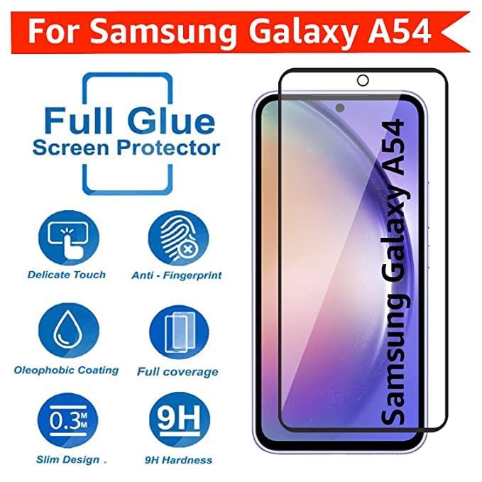 Image of ZARALA Tempered Glass Screen Protector Compatible for Samsung Galaxy A54 (Black) with Edge to Edge Coverage and Easy Installation kit