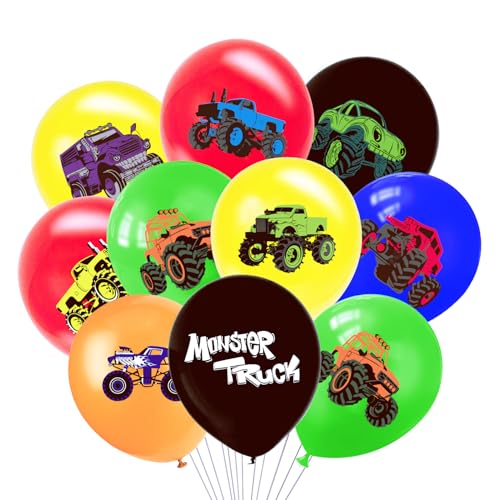 Image of 36 PCS Monster Truck Balloons Party Decorations, 12 Inch Colorful Monster Truck Theme Latex Balloon Bouquet for Kids Girls Boys Baby Shower for Birthday Party Supplies Decoration