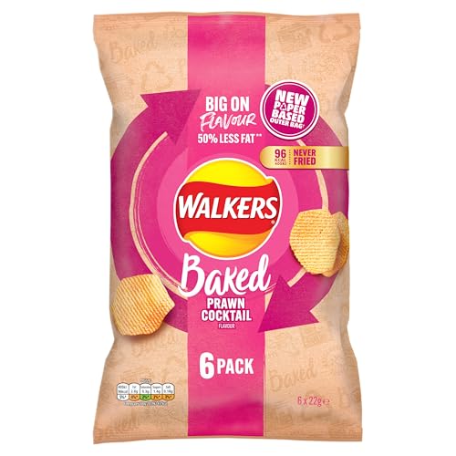 Walkers Baked Prawn Cocktail Snacks Crisps 6 x 22g