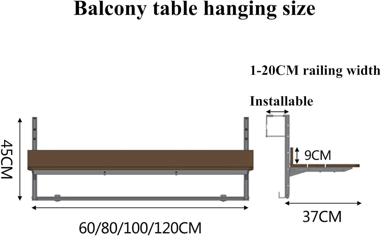 Outdoor Wall-Mounted Balcony Table, Adjustable Height Foldable Railing Bar, Compact Wood Style Side Table for Deck, Patio & Garden – Multifunctional Leisure Desk