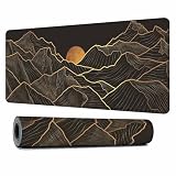 Y YIHANGBEST Mountain Line Art Mouse Pad for Desk Golden Minimalist Mountain Range Sunset Large Gaming Mousepad for Home,Office,Computer,Keyboard Mat 35.4'X15.7'