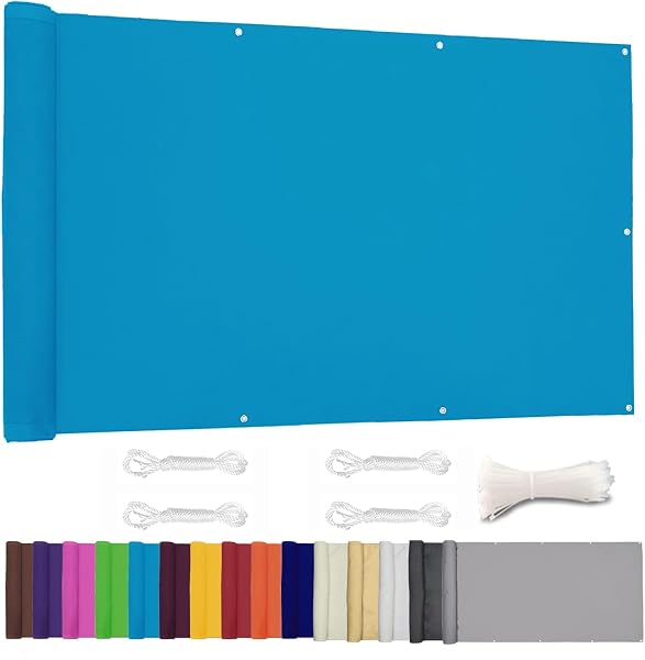 Balcony Privacy Screen for Backyard Deck Patio Balcony Fence Porch Sun Shade PVC UV Protection Sun Wind 8 Days DeliveSapphire 14 Colors 20 Sizes 420D(Blue,5.2'x24.6') - 1