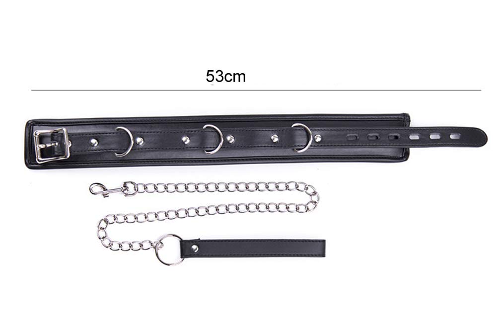 Unisex Collar Cuero SM Collares Bondage Collar Erótico Juguetes Sexuales (Negro y Suave) BDSM Fetiche Collares Lino, Negro , 34 à 46 cm