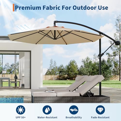10FT Cantilever Umbrella outdoor patio, Offset Patio Umbrella with Easy Lift & Tilt Adjustment, UV Protection Fade Resistant for Deck, Pool, Garden, Tan