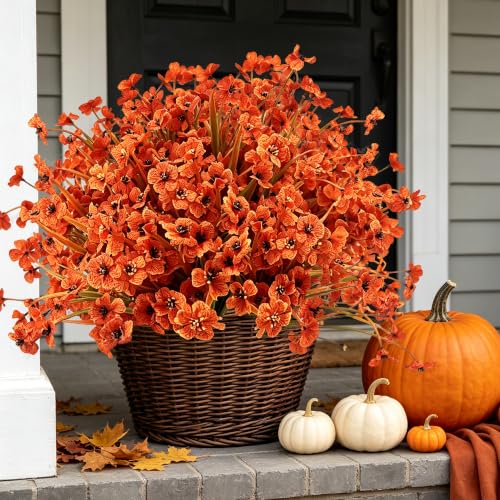 TIDALJAM Fake Mums Artificial Fall Flowers Outdoor Decor 24 Pcs Porch Faux for Planters Front Yard Autumn Thanksgiving Wreath Seasonal Home Garden Outside Supply